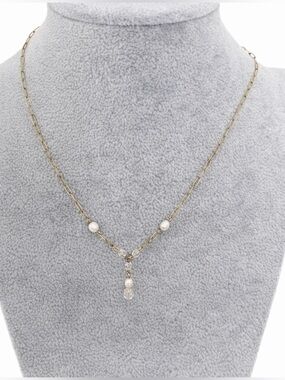 Pearl 14k yellow gold metal chain freshwater pearl choker necklace NEW